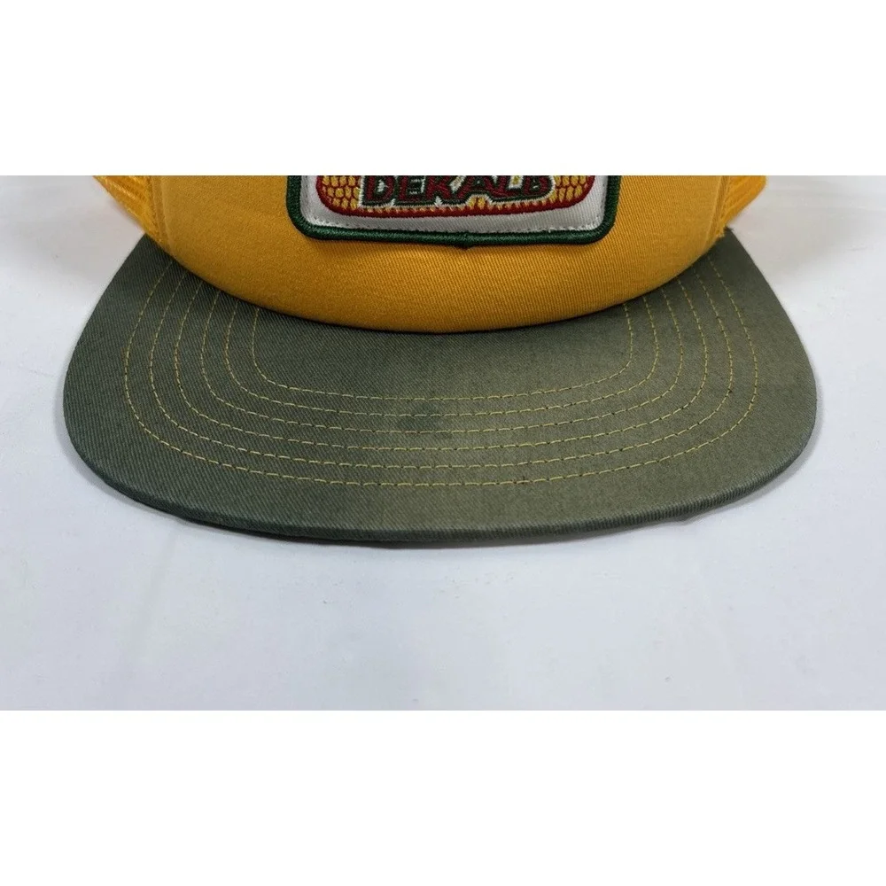 Vintage Dekalb‎ K-Products Trucker Hat Agriculture Yellow Farm Cap w/ Patch